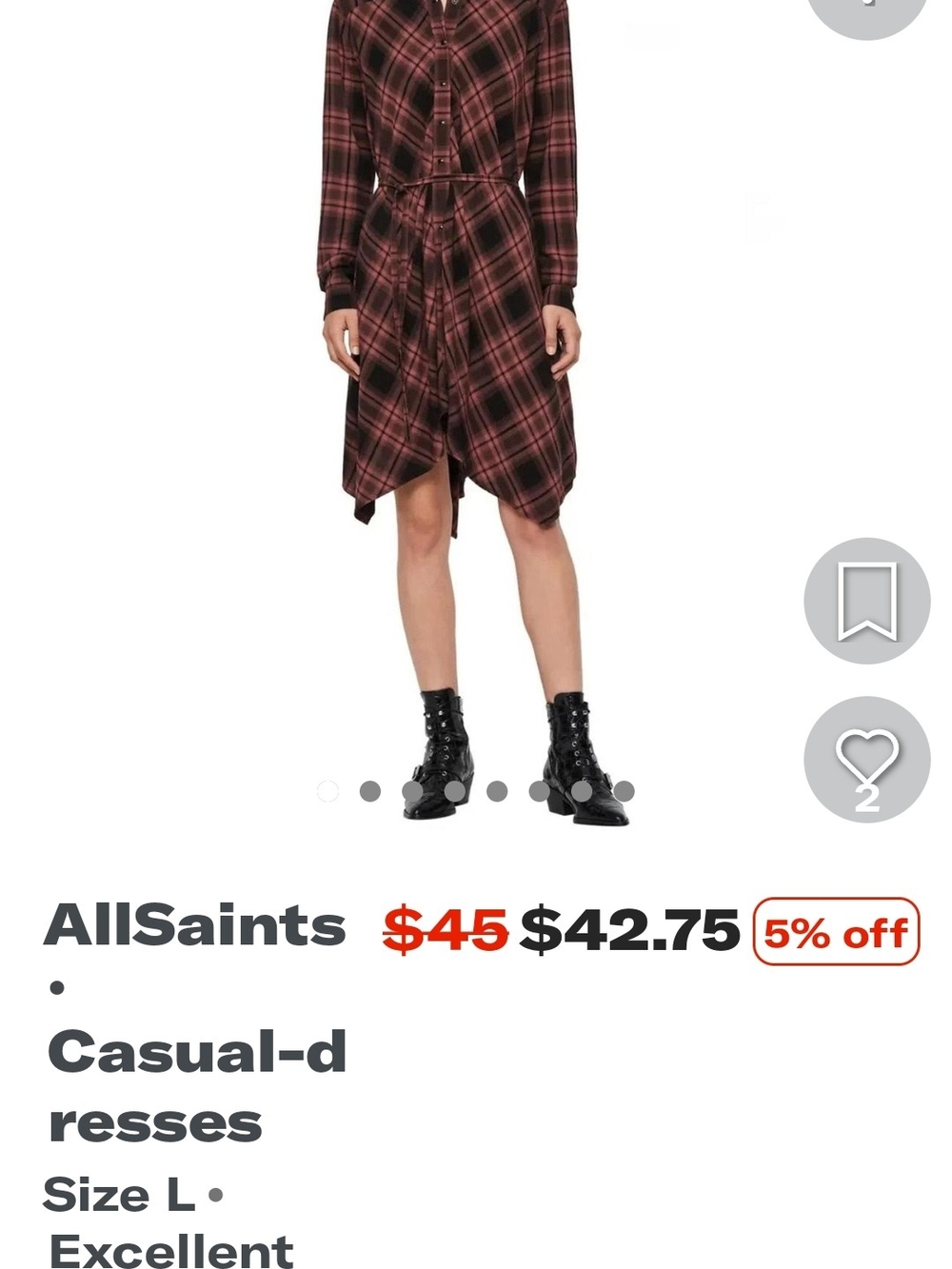 AllSaints Black and Deep Red Asymmetrical Plaid Skirt